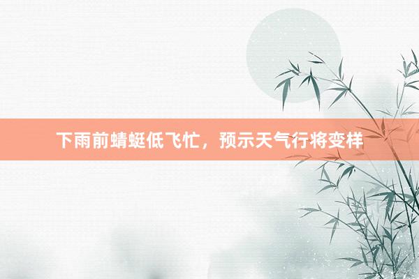 下雨前蜻蜓低飞忙，预示天气行将变样